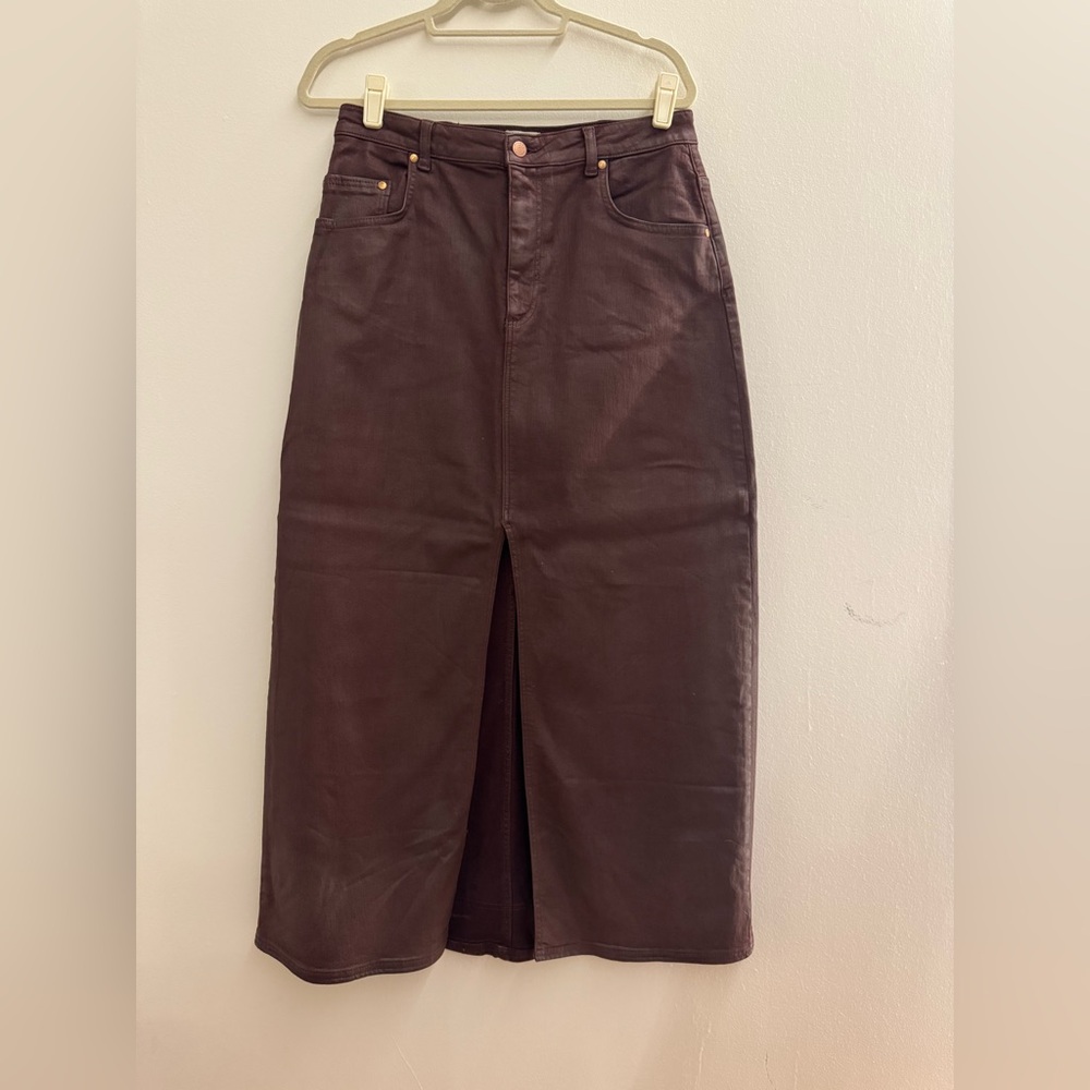 PILCRO Denim Coated Midi Skirt with Front Slit (14)